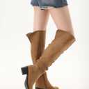 Shoe'N Tale Women's Over The Knee Thigh High Boots Chunky Block Heel Pointed Toe Slouchy Side Zipper Fall Weather Winter Boots (Brown)