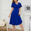 Bridesmay Women's Cocktail Dresses A-Line Midi Wedding Guest Dress for Tea Party-Holiday Party (Blue, L)