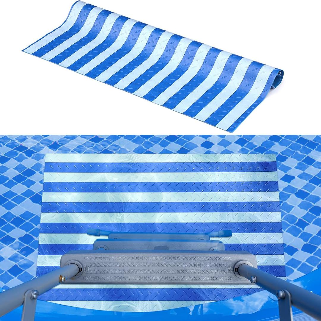 Drydiet Pool Step Mat Above Ground Ladder Mat, Swimming Protective Nonslip Step Pad with Texture, Pool Essentials Accessories for Floor Liners and Stairs, Blue and White Stripes(36 x 36 Inch)