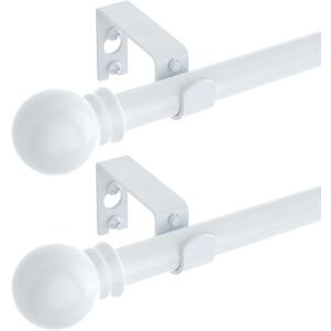 2 Pack White Curtain Rods for windows 32 to 62 inch, 5/8 inch Splicing Heavy Duty Metal Curtain Rod Set with Brackets, 32-62" -2pcs, White