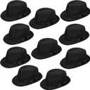 Haysandy 10 Pack 1920s Fedora Hats for Men Short Brim Sun Panama Hats for Men Women Party Costume (One Size, Black)