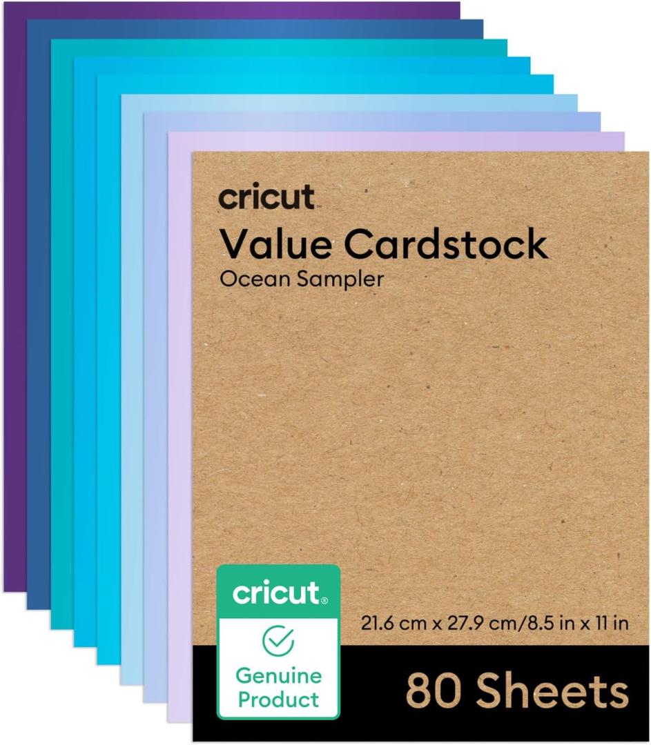 Cricut Value Cardstock Paper, Ocean Sampler - 80 sheets (8.5" x 11") - Compatible with Joy Xtra, Explore, & Maker Machines - Letter Size