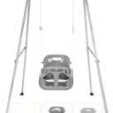 3-in-1 Toddler Swing Set, Foldable Baby Swing Set for Indoor & Outdoor Heavy Duty Baby Swing with Stand for Ages 6 Months to 10 Years Old, Easy to Assemble and Store (Grey)