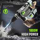 PTS 1-9/16 Inch SDS-Max Rotary Hammer, 13.5 Amp Heavy Duty 3 Functions Corded Concrete Demolition Hammer, w/Vibration Control & Safety Clutch, Includes Drill Bits, Chisels, Carrying Case (Green)