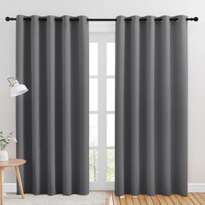 NICETOWN Bedroom Curtains Blackout Drapery Panels, Three Pass Microfiber Thermal Insulated Solid Ring Top Blackout Window Curtains/Drapes (Two Panels, 70 x 84 inches, Gray) (Grey)