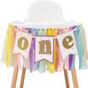 Rainbow High Chair Banner 1st Birthday - Sweet One Highchair Banner, Pastel Rainbow Ribbon Garland Decor for First Birthday Party, Smash Cake, Photo Props