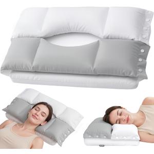 Cervical Neck Pillow with Dual Support Zones for Customizable Support, Memory Foam O-Shaped Ear Piercing Pillow for Ear Pressure Relief, Bed Pillow for Back, Stomach, Side Sleepers, Soft Cover