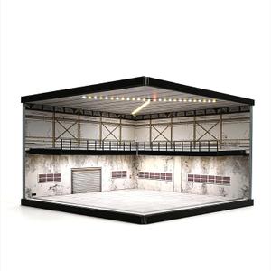 1/64 Diorama Model Car Display Case,Fits for 1/64 Hot Wheels Diecast Model Car, Diorama Double Decker Car Showroom Garage Model with Dimmable LED Lighting, City Car Parking Lot Scene Display (D)