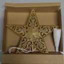 Brightown-Christmas-Tree-Topper, Christmas Star Tree Topper Lighted 3D Hollowed Gold Pentagram Built-in 10 Bulbs Golden Glitter Sparkling Plug in Vintage Indoor Holiday Xmas Decorations Ornaments