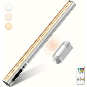Battery Powered Operated Wall Strip Lights, Motion Sensor LED Light Bar Indoor, Rechargeable Magnetic Under Cabinet Lighting Wireless with Remote Control for Picture Shelf Bathroom  Silver