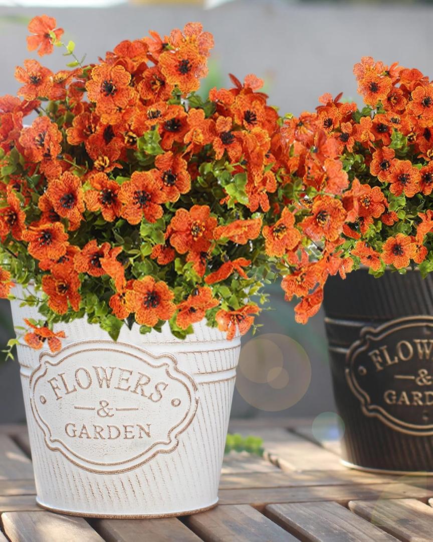 Fall Flowers Artificial for Decoration, Faux Mums for Outdoor Planters, 12 Bundles Fake Mums for Home, Orange Flowers for Thanksgiving, Front Porch Fall Decor, Garden Patio Home Aesthetic