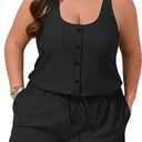 Summer Mae Plus Size Swim Romper One Piece Swimsuit Women Blouson Bathing Suit with Pockets 2026 Modest Swimwear (Black, L)