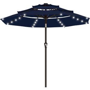 AreShark 9ft 3 Tiers Patio Umbrella with Solar Lights, Outdoor Umbrella w/ 32 LED Lights&8 Sturdy Ribs, Table Umbrella for Deck, Backyard, Pool (Navy)