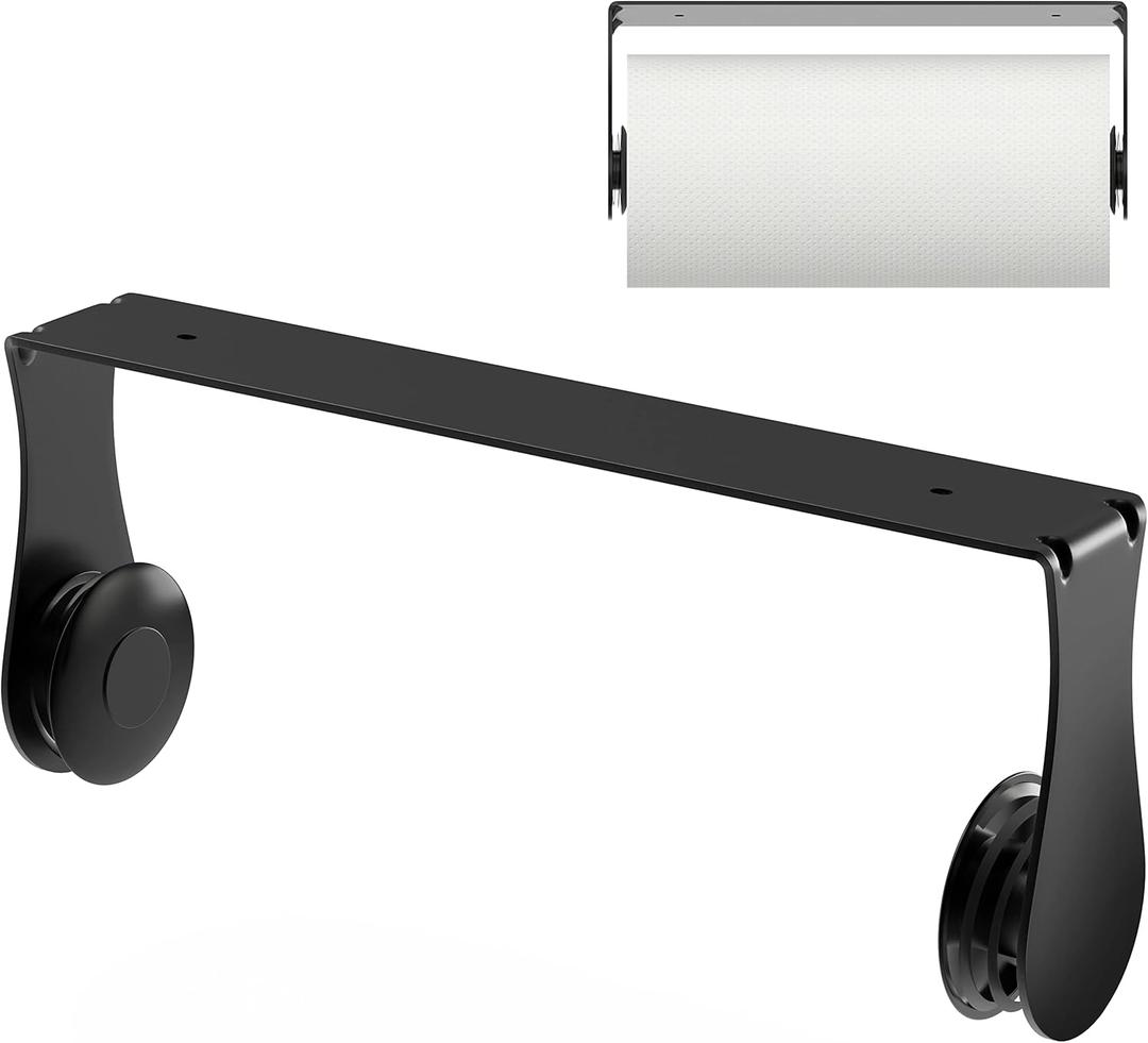 Paper Towel Holder Under Cabinet, Wall Mount, One-Handed Tear, Stainless Steel, Black, Paper Roll Holder with Kitchen Bathroom Farmhouse Essentials Decor Accessories