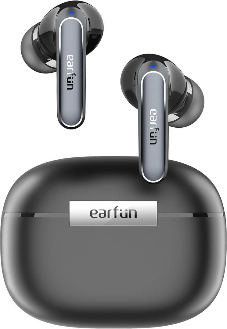 EarFun Air 2 Wireless Earbuds, 10mm Drivers with LDAC Bluetooth Earbuds, Hi-Res Audio, Bluetooth 5.3 with Multipoint Connection, 4 Mics, Wireless Charging, 40H Playtime, App Customization, IPX7 (Black)