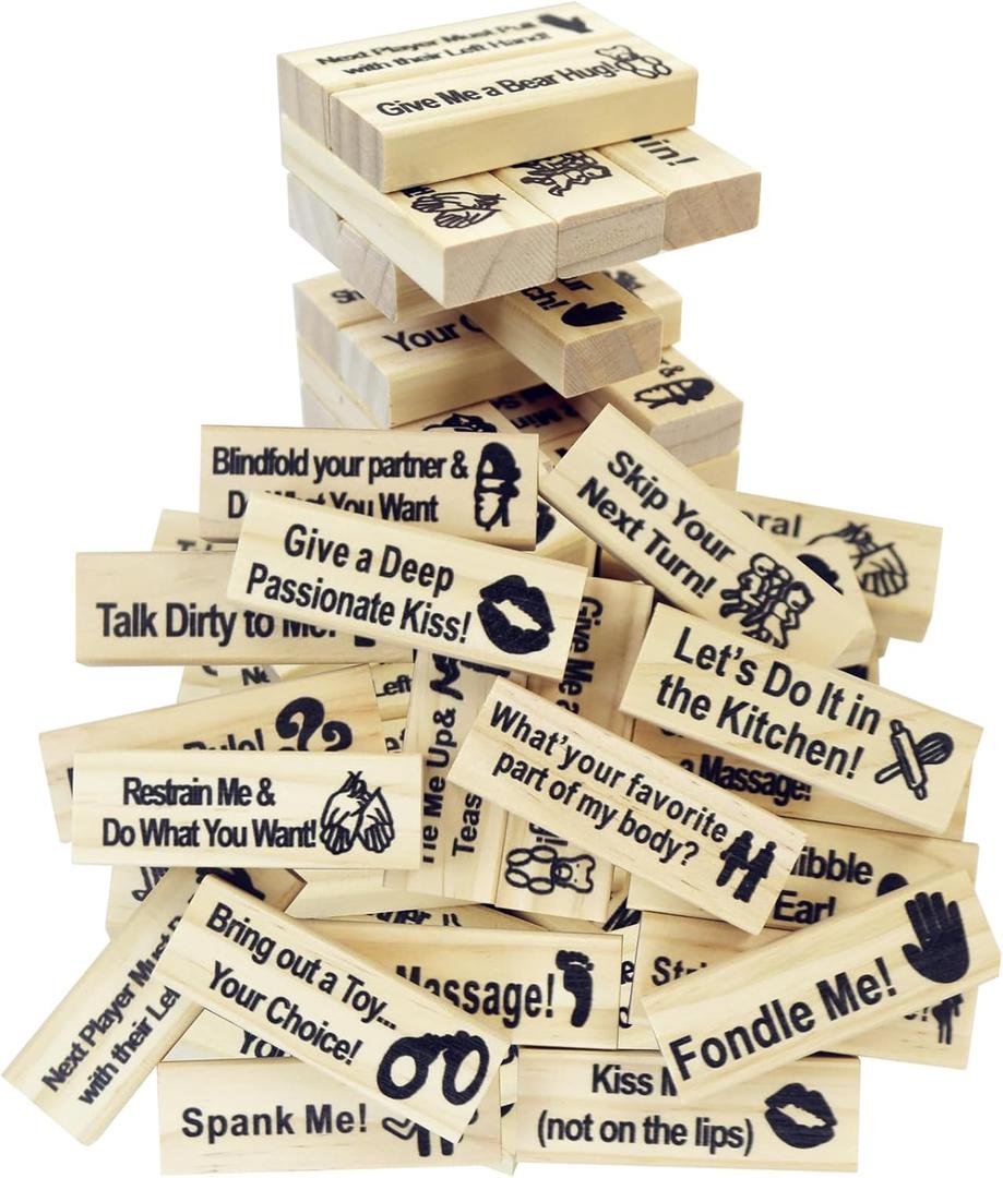 Tower Stack Couples Games Date Night Wooden Naughty Fun Stacking Blocks for Adults Dating Bedroom Games Toys for Couples Date Night Activities (48 Pcs)
