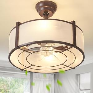 SYDACG 20" Caged Ceiling Fans with Lights, Brown Fandelier Ceiling Fan with Light, Farmhouse Rustic Chandelier Fan Remote Control, 6 Speeds for Bedroom, Nursery, Living Room