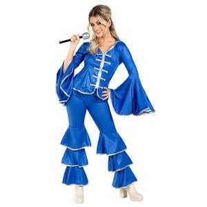 Fun Shack 70 Disco Costume for Women Blue Flares, Disco Queen Jumpsuit, Retro Dance Outfit for Parties, Large
