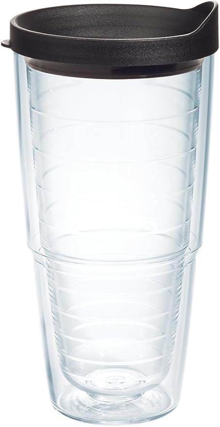 Tervis Clear & Colorful Lidded Made in USA Double Walled Insulated Tumbler Travel Cup Keeps Drinks Cold & Hot, 24oz, Black Lid, 1 Count (Pack of 1)
 Black Lid