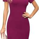 Missufe Women's Summer Boat Neck Short Sleeve Cut Out Knit Bodycon Casual Dress S