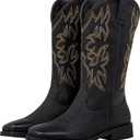 SheSole Wide Calf Cowboy Boots Women - Square Toe Cowgirl Boots for Wide Feet & Thick Calves, Comfortable Western Boots for Daily Work, Rodeo & Country Concert Black US 9