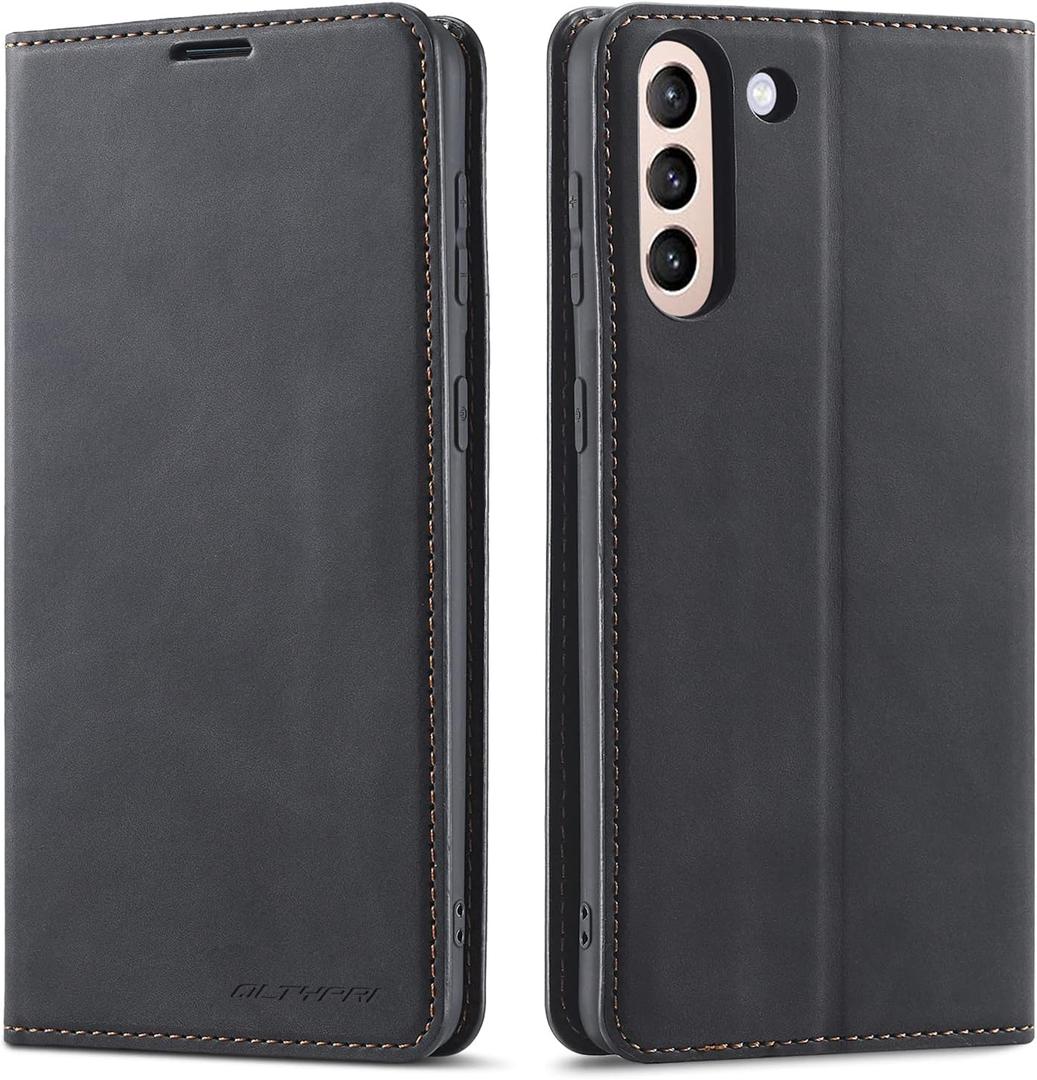 QLTYPRI Case for Samsung Galaxy S24, Premium PU Leather Cover TPU Bumper with Card Holder Kickstand Hidden Magnetic Adsorption Shockproof Flip Wallet Case for Samsung Galaxy S24 - Black