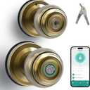 UMIKSMART Fingerprint Door Knob Lock, Smart Keyless Entry Door Knob with Tuya App Control & Auto-Lock, Backup Key, Easy Install for Home, Apartment, Office, Bronze