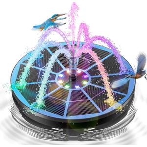 3.5W Solar Fountain,Upgraded 100% Glass Panel Solar Bird Bath Fountain with 2000mAh Battery,7 Color RGB LED Lights & 6 Nozzles,Solar Fountain for Bird Bath,Garden, Pond, Pool, Outdoor Decor(Blue)