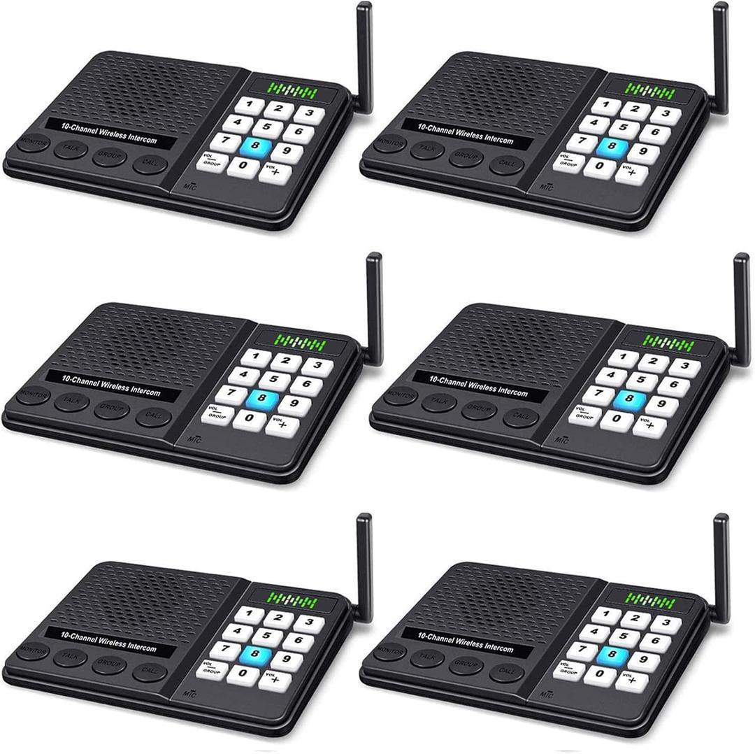 6 Pack Intercoms Wireless for Home - Room to Room Intercom System for House, Business, Office, Hotel - Long Range Home Communication System (New Black)