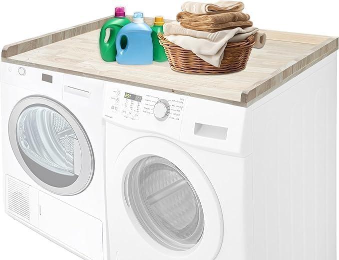 Skywin Washer Dryer Countertop 54 x 30 Inches, Single Real Solid Wood Butcher Block (Unfinished Plain Wood Surface) for One Unit Only (Washer or Dryer), Countertop Over Laundry Machine, Large
