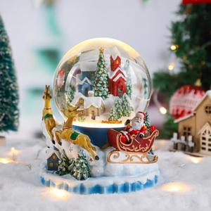 Christmas Snow Globe Santa Reindeer Snow Globe with 8 Songs Color Changing Santa Claus Sleigh Swirling Glitter Water Globe Musical Box for Christmas Home Décor