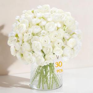 Alupssuc 30Pcs Ranunculus Artificial Flowers Faux Silk Mini Ranunculus, Spring Flowers Artificial Indoor for DIY Bouquets, Bulk Fake Wedding Filler Flowers for Bride Shower Decorations, Ivory White