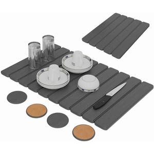 Stone Dish Drying Mat For Kitchen Counter - Fast-Drying 24"(L)16"(W) Collapsable Diatomaceous Mat With Four Matching Stone Coasters - Versatile Stone Drying Mat for Cups, Dishes, Bottles, Large