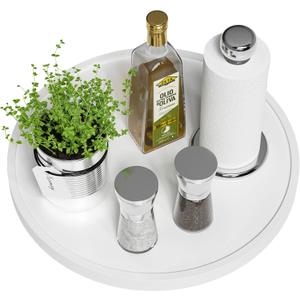 White Lazy Susan, 13.2 Inch Non-Skid Bamboo Turntable for Kitchen Table Cabinets and Closets, Wood Organizer for Kitchen Countertop
