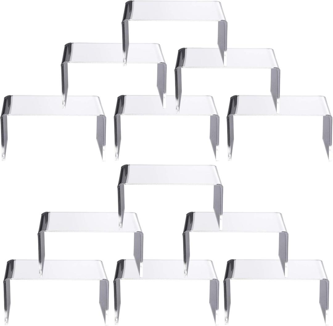 Jusalpha 12 Packs Clear Acrylic Display Risers Showcase for Jewelry, Risers Display for Funko POP Figures,Clear Cake Stands for Candy Dessert Table Decorations 4" x 3''x 2'' (12 PC)