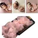 Coberllus Newborn Photography Props Boys Girls Wrap Blanket Baby Photo Shoot Floral Pearl Decorative Mesh Rug Layer Basket Filler (Pink)