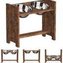 Vantic Elevated Dog Bowls, Adjustable Raised Dog Bowl Stand for Medium Sized Pet, Sturdy Particle Board Food Feeder with 2 Stainless Steel Dishes, Rustic Brown