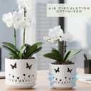 2 Pack, 5 + 6 Inch White Orchid Pots with Butterflies and Tulips Holes and Saucer, Ceramic Orchid Planters for Repotting with Drainage Holes and Tray Indoor Outdoor, Butterfly Gift