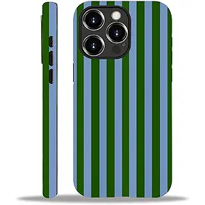 Compatible with iPhone 15 Pro Matte Case, Green and Blue Stripes Geometric Vertical Line Pattern for Girl Full Body Design Soft Silicone Drop Shock Scratch Protection