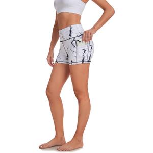 SEEMLY High Waisted Yoga Shorts for Women Tummy Control Fitness Athletic Workout Running Shorts with Deep Pockets (White, L)