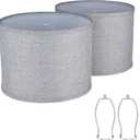 Lamp shades Set of 2,Drum Lampshades 13"x13" x 10" High, Medium Lampshades for Table Lamps Floor Lamps, Natural Linen Hand Crafted, Easy Assembly Required,Gray Lampshade((Spider Fitter)