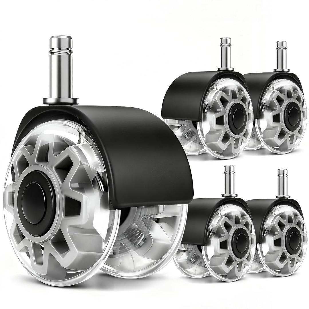 RidRed Office Chair Wheels,Smooth & Quiet Rollerblade Casters Wheels,Heavy Duty Support 700lbs Dual-Wheel Design,Gaming Desk Chair Wheel Replacement for Hardwood Floors and Carpet,2 Inch Universal Fit