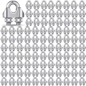 Blulu 100 Pcs 1/8 Inches M3 Stainless Steel Cable Wire Rope Clip Large U Bolt Saddle Guy Fastener 304 Stainless Steel Fastener Cable Wire Rope Clamps, Connect 2 Layers of Wire to Form a Loop
