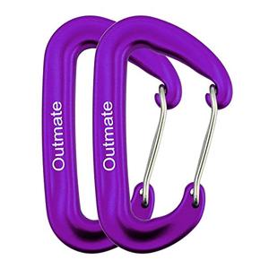 Outmate 12kN 3.2"x2" Heavy-Duty Carabiner Clips - Durable, Lightweight Aluminum Alloy Carabiners for Hiking, Camping, Keychains, Dog Leashes, Hammocks & More(Wire Gate, 2 Purple)