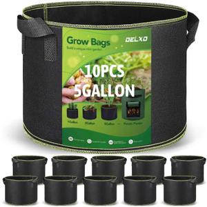 Delxo Garden Grow Bags 5 Gallon 10Pack Reusable Plant Growing Bags Fabric Pots for Planting Vegetable
