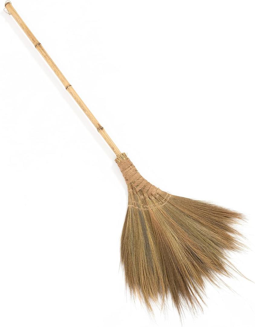 Vietnamese Natural Soft Broom - Broom Grass Handmade Broom Witch Broom Bamboo 57.08 inch Length, 19.69 inch Width