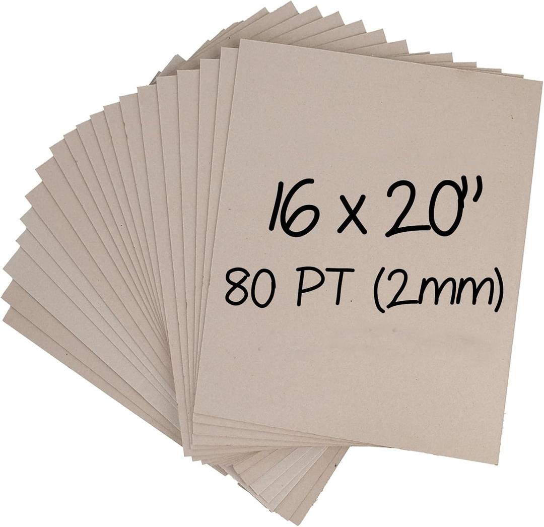 Heavy-Duty Chipboard Sheets 16 x 20 in - 80 PT (2mm) Thick - 20 Large Sheets of Chip Board for Binding Covers, Book Boards, Backing and Crafts - Sturdy Alternative to Thin Cardboard Sheets
