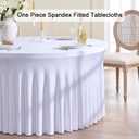 Outpain 6 Pack White Round Spandex Tablecloth for 48Inch/4FT Tables - Stretchy Table Cloth with Skirt, Wrinkle-Free Fitted Cloth for Wedding Vendor, Banquet & Graduation Decor (108" Round)