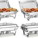 PYJJZU Chafing Dish Buffet Sets, 8QT 4 Pack Stainless Steel Chafing Dish with 1/3 Size Food Pan, Lids, Water Pans, Folding Stands & Fuel Tray Holders for Catering