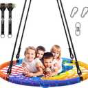 Trekassy 45" 750lbs Spider Web Tree Swing for Kids & Adults, Outdoor Steel Frame Saucer Net Swing with Swivel, Adjustable Ropes + 2 Tree Hanging Straps - Rainbow (Patented)